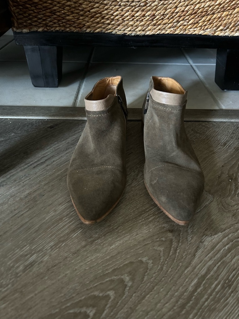 Alberto Fermani Olive Suede Pointed Ankle Boots